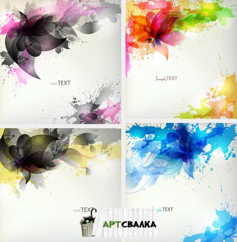 Красочные цветы - кляксы в векторе  | Colorful flowers - blots in a vector